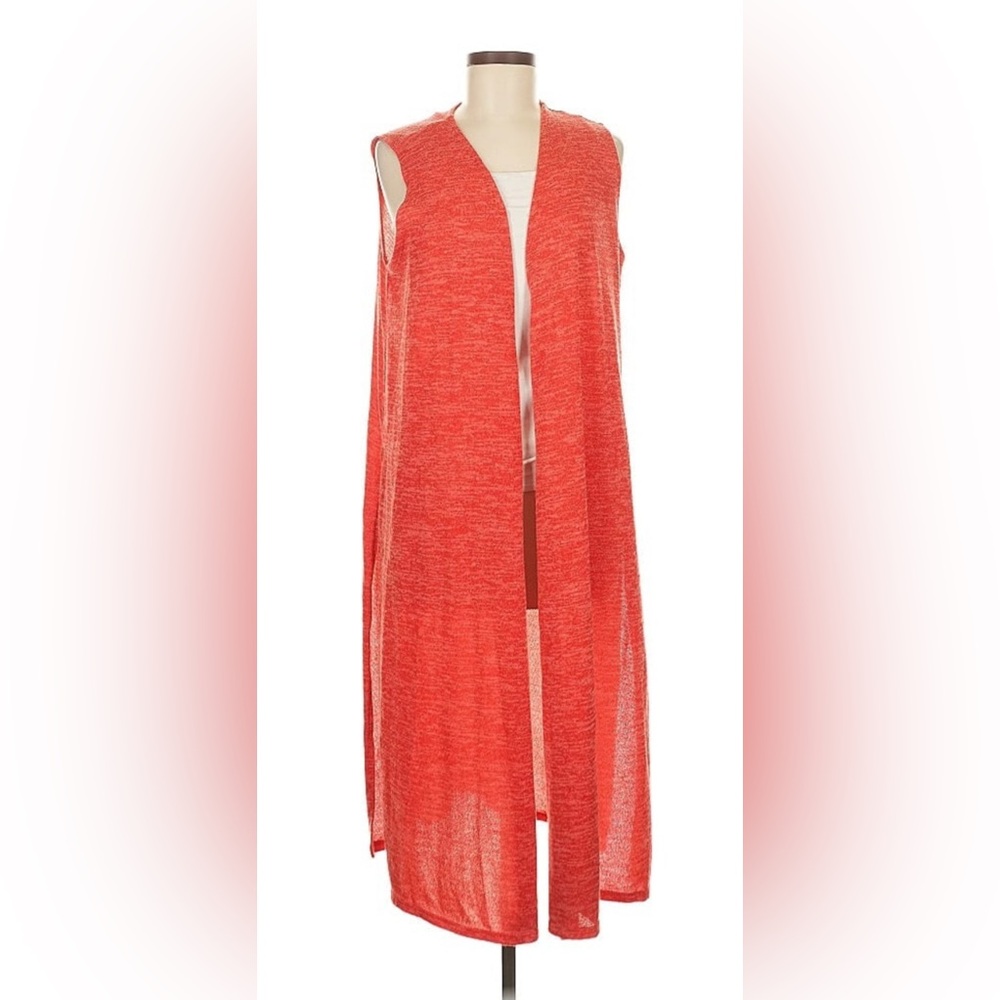 Women lularoe Joy red vest xsmall lightly long top kimono summer beach top